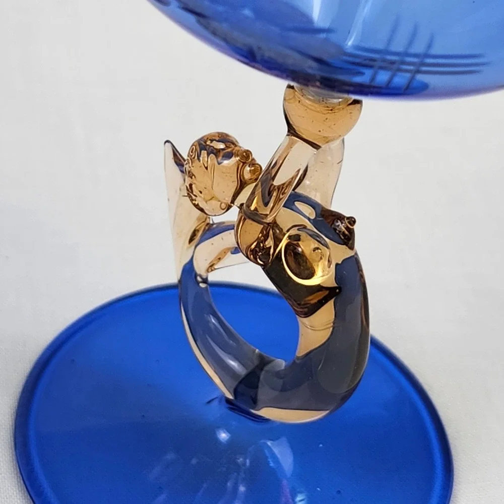 VTG Art Deco Bimini Glass Fritz Lampl Austria Nude Mermaid 1920s Blue Amber